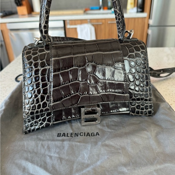 Balenciaga Hourglass Small Handbag Croc Embossed in Gray/Purple - Picture 3 of 7